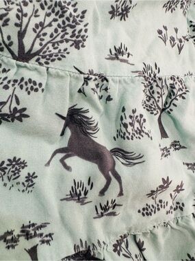 Jumping Beans 3T  Mint Green Dress with Charcoal Floral Print and Unicorns.